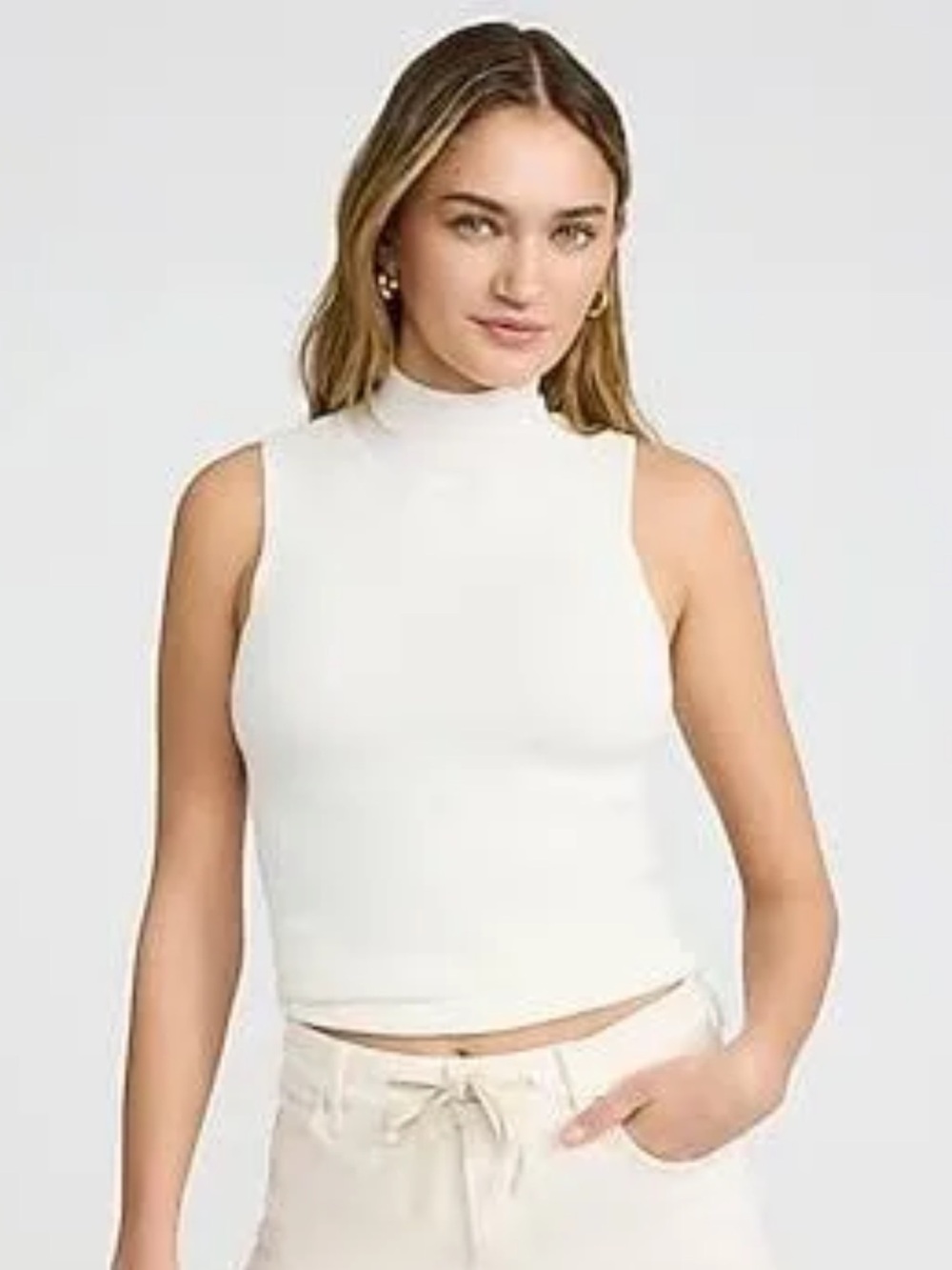 Express Cream Mock Neck Sleeveless Tank
